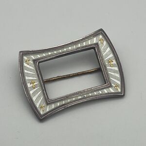 Vintage Webster Sterling Silver Guilloche Enamel &Fleur De Lis Buckle Brooch Pin
